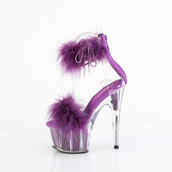 Pleaser Adore 724F Purple Marabou Platform Heels Sandal - Picture 4 of 5
